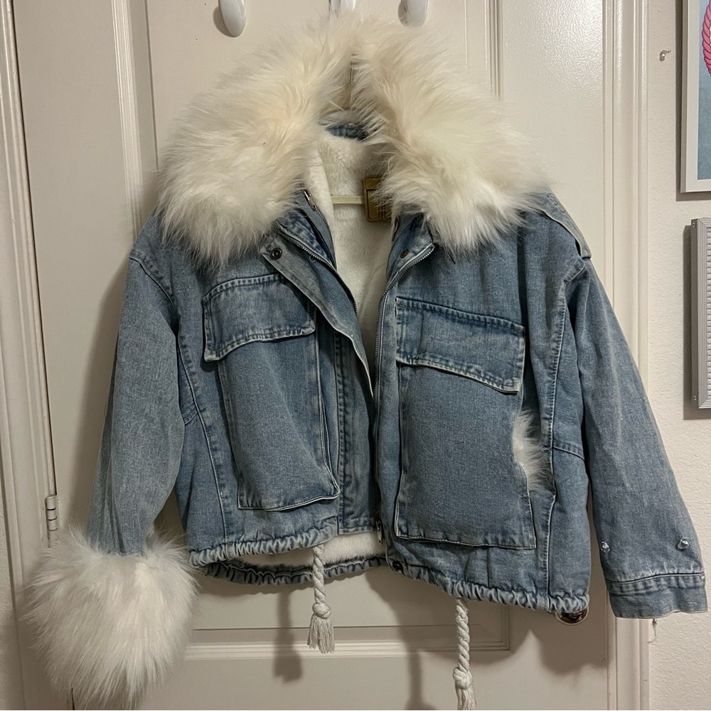 Denim Jacket with Faux Fur Trim